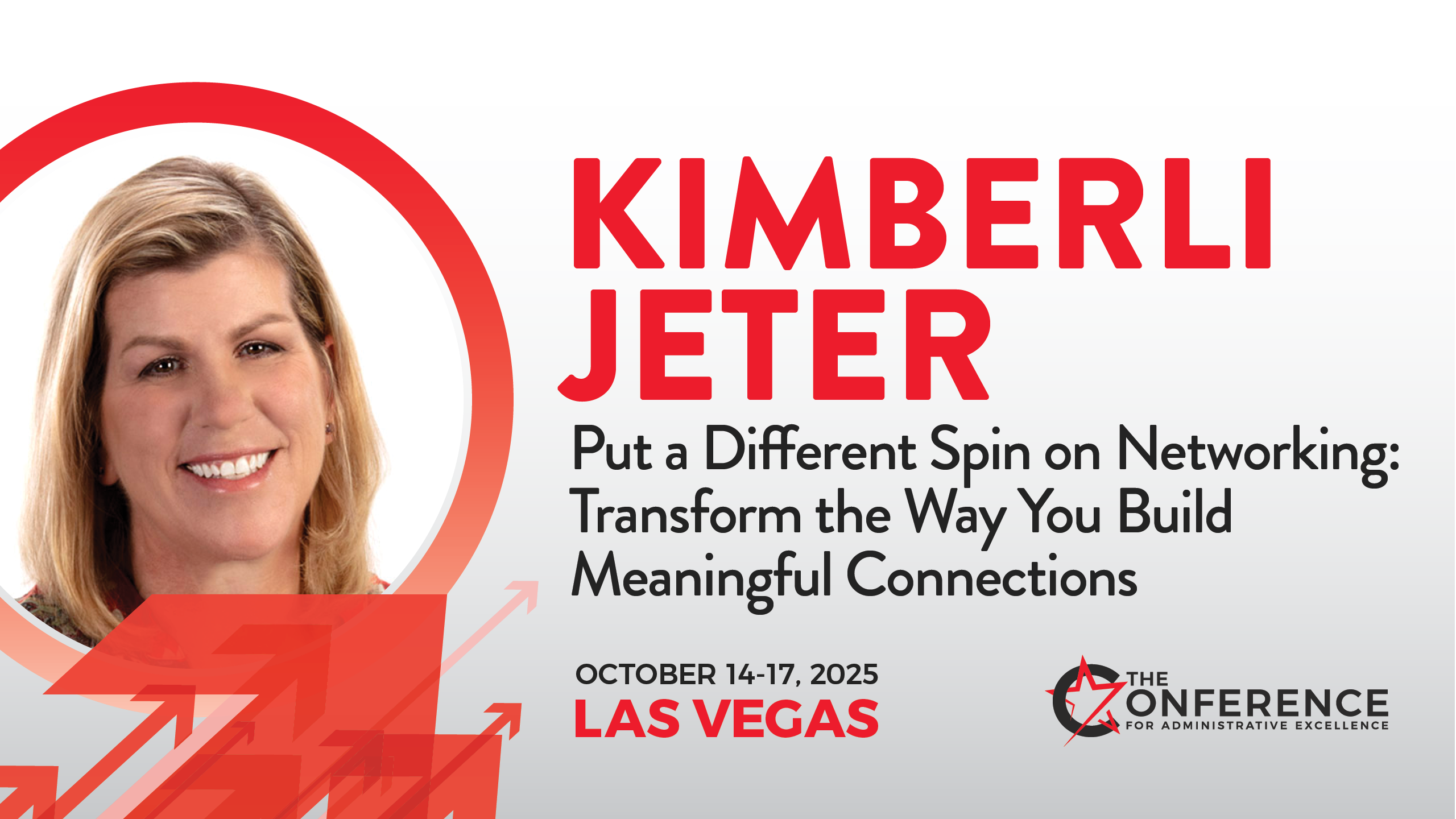 Kimberli Jeter speaker graphic with head shot and title "Put a Different Spin on Networking: Transform the Way You make Meaningful Connections"
